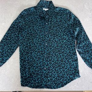 Equipment Femme blue floral button down shirt blouse - medium